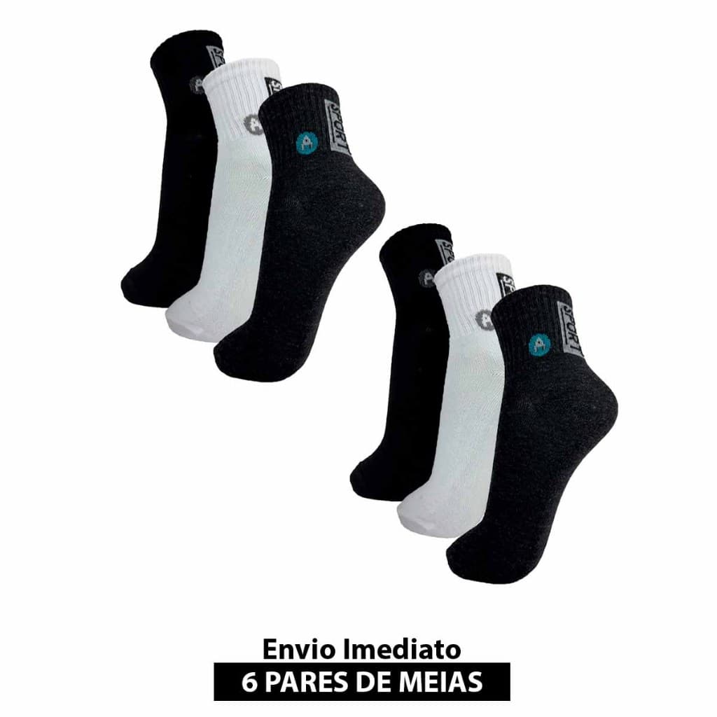 Kit 6 pares de meias sport cano curto