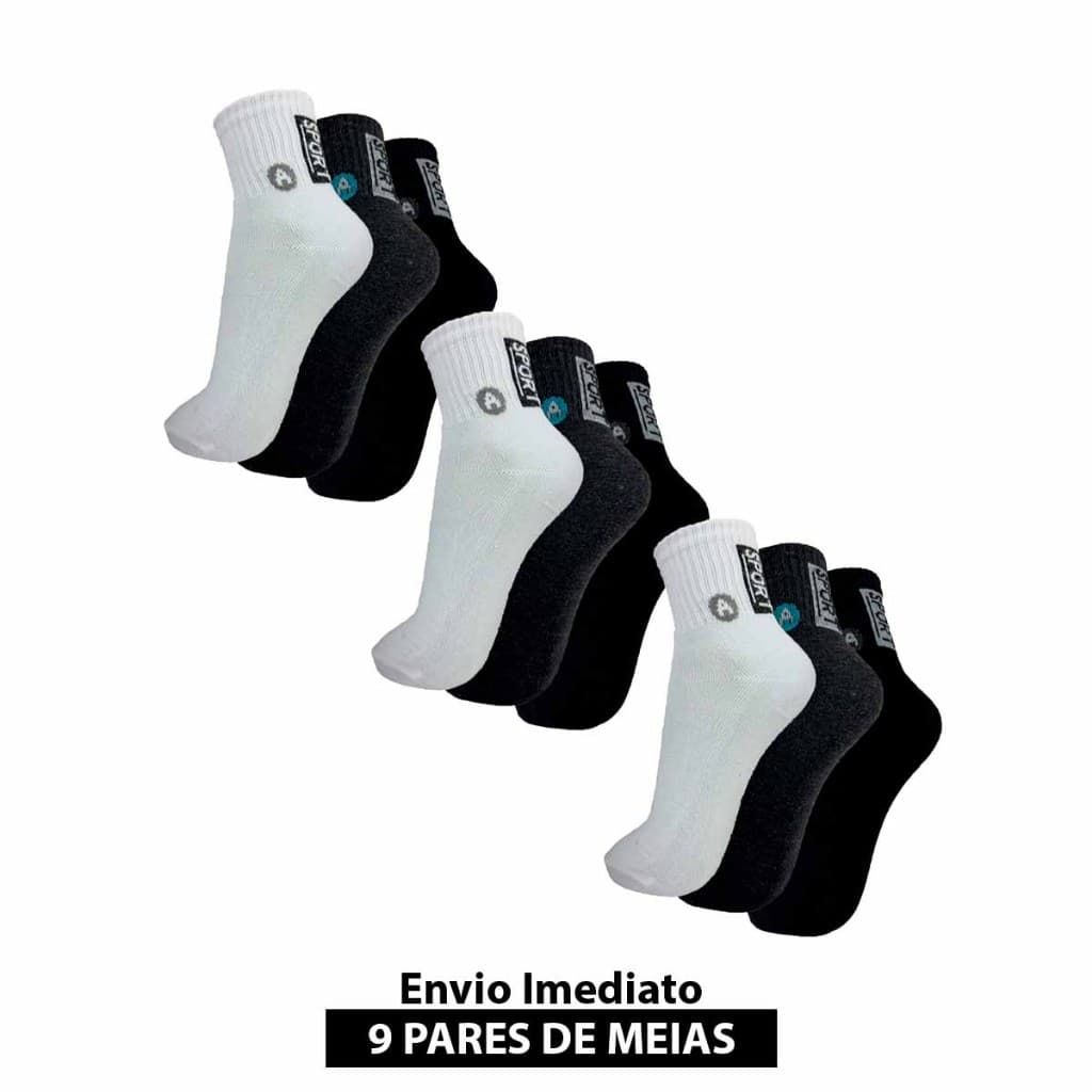 Kit 9 pares de meias sport cano curto
