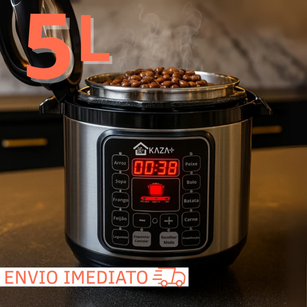 Panela de Pressão Elétrica 5L Inox Painel Digital Preta 110V ou 220V