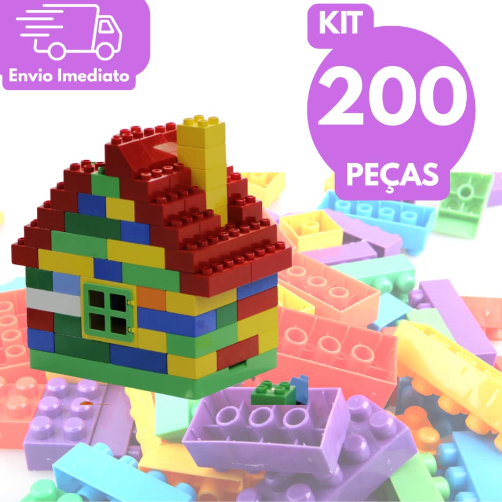 Kit Grande 200 Blocos de Montar Coloridos - Brinquedo Infantil Atacado Envio Imediato