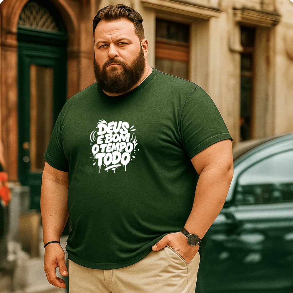 Camiseta Masculina Plus Size - Estampada Cristã Deus È Bom 100% Algodão