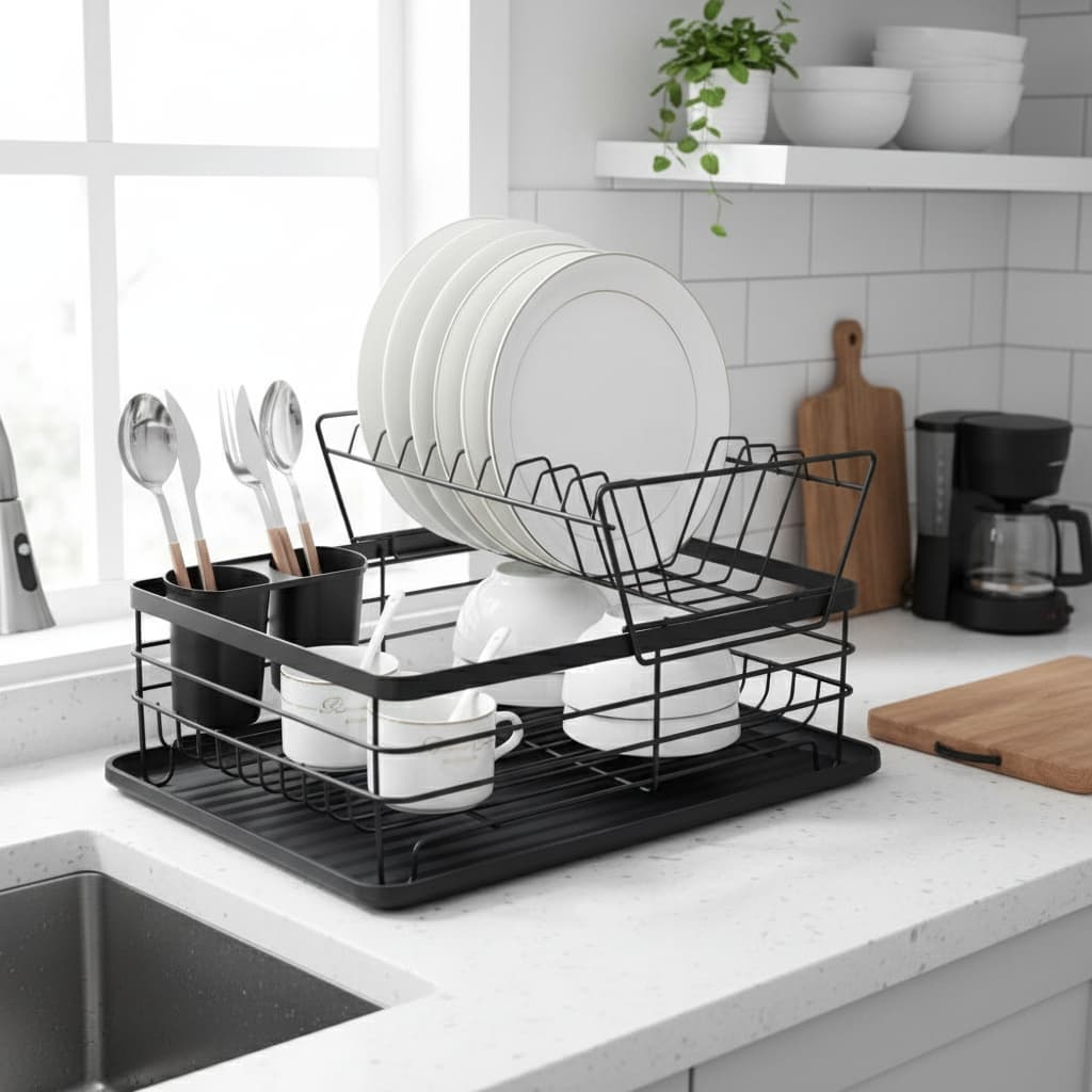 Escorredor de Louças Duplo Metal Preto Fosco - Organizador Moderno 2 Andares