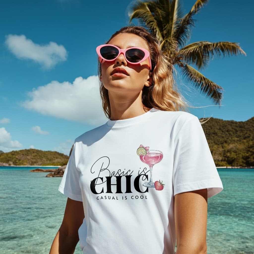 Camiseta Feminina Basic is Chic | 100% Algodão Premium | Estampa Moderna Casual - Maria Corina