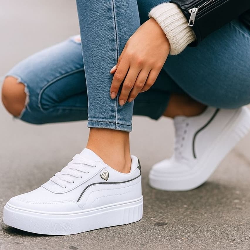 Tênis Casual Feminino Branco Básico Leve e Confortável Sapatênis Feminino Calce Fácil Envio Imediato