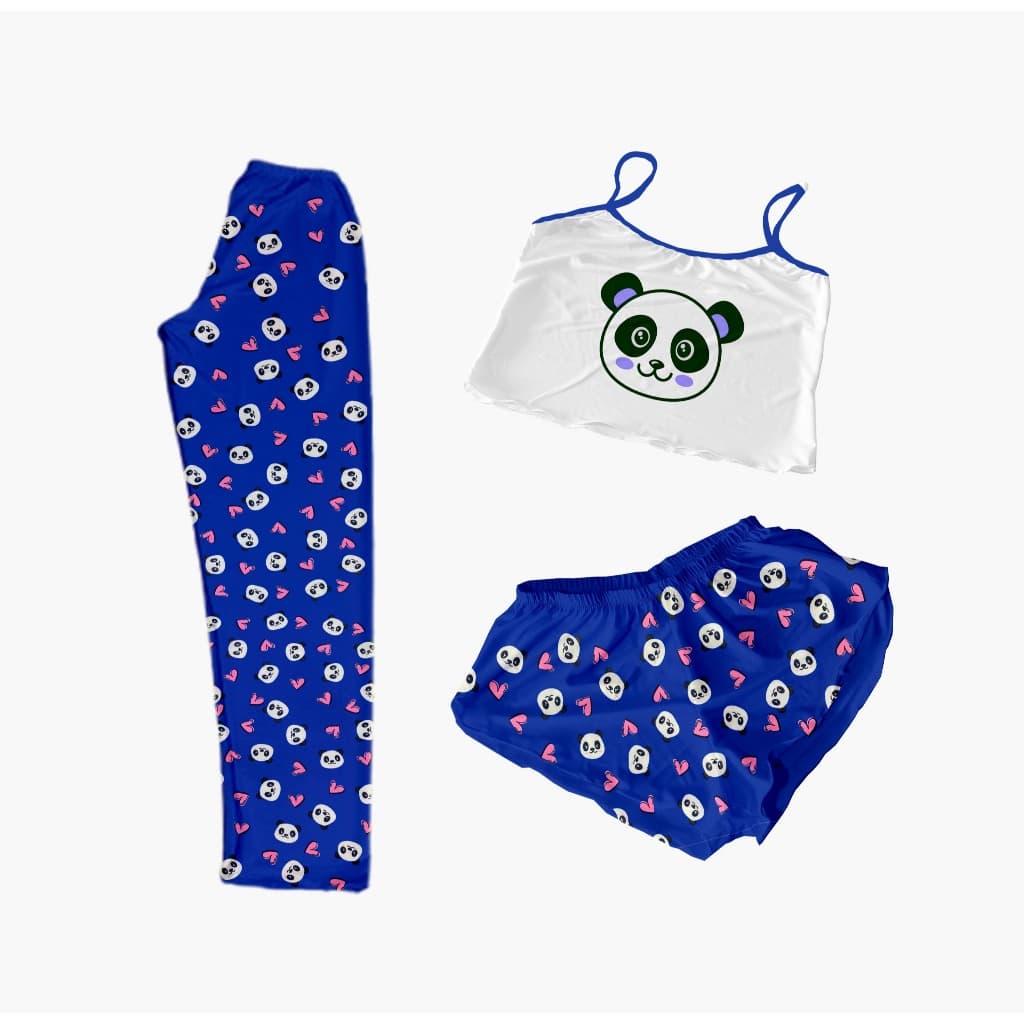 CONJUNTO PIJAMA 3 PEÇAS PANDA AZUL