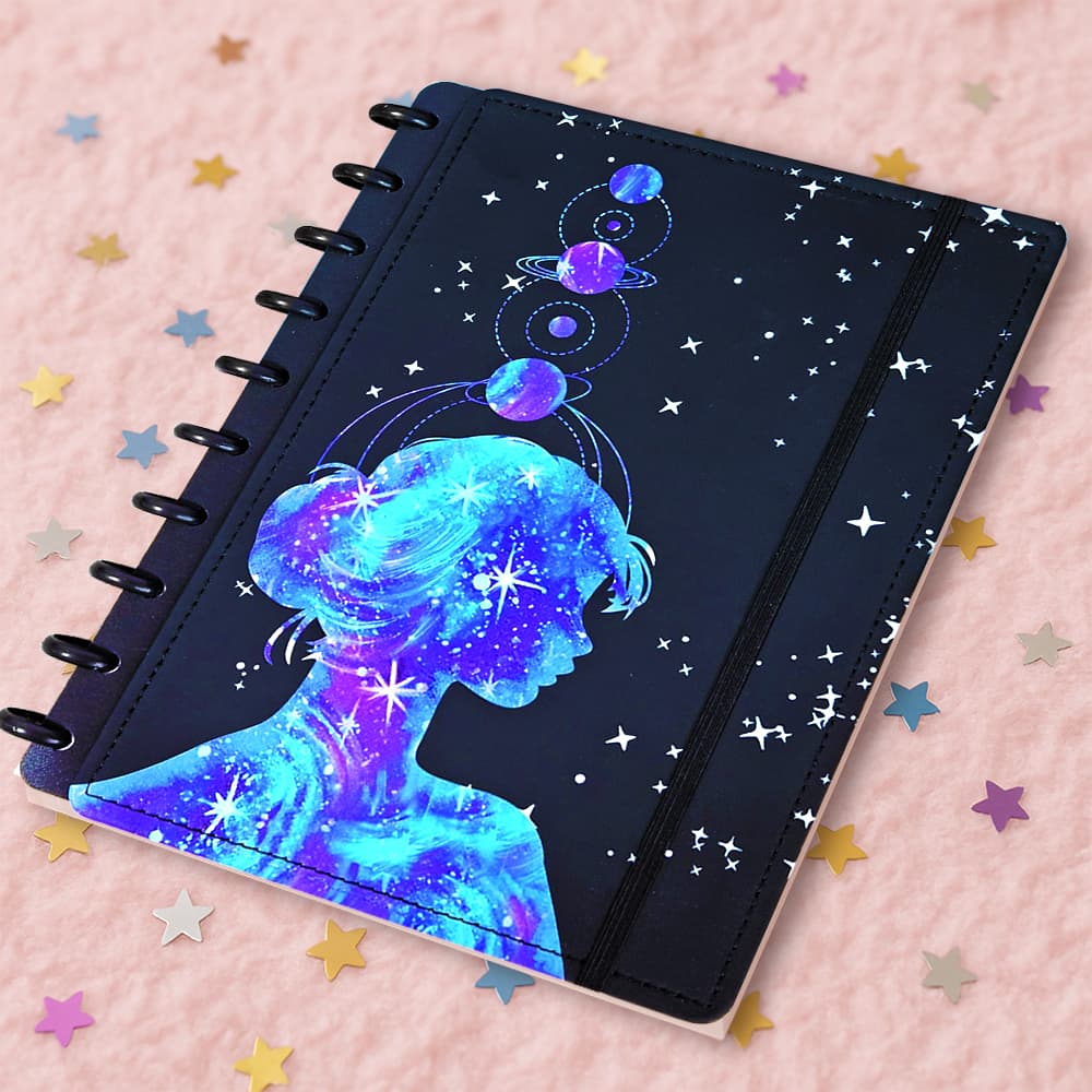 Caderno tipo Inteligente Especial B5 Médio Universitário/Escolar/Home Office Planner Diário Feminino Personalizado Galax