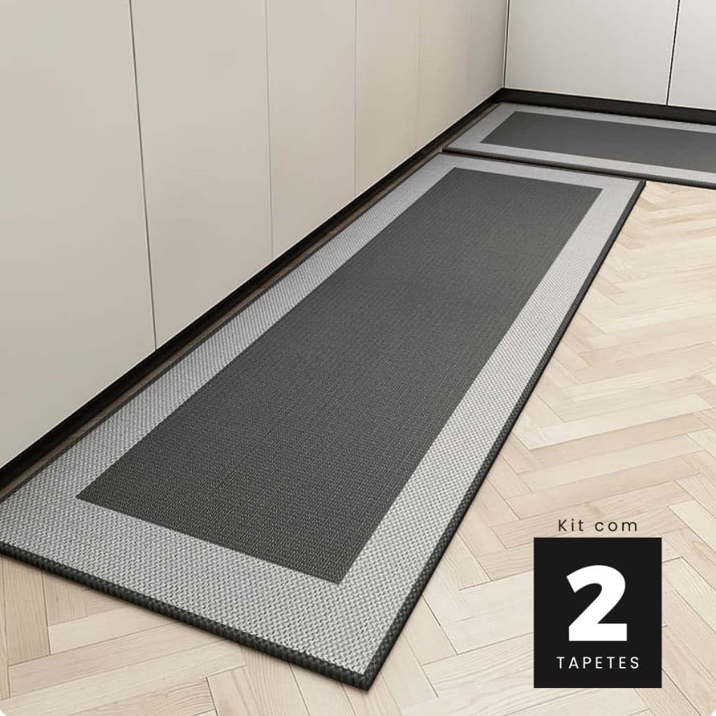 Kit 2 Tapetes 50x70cm e 50x140 Multi Square Kacyumara Black Emborrachado Antiderrapante Área Gourmet