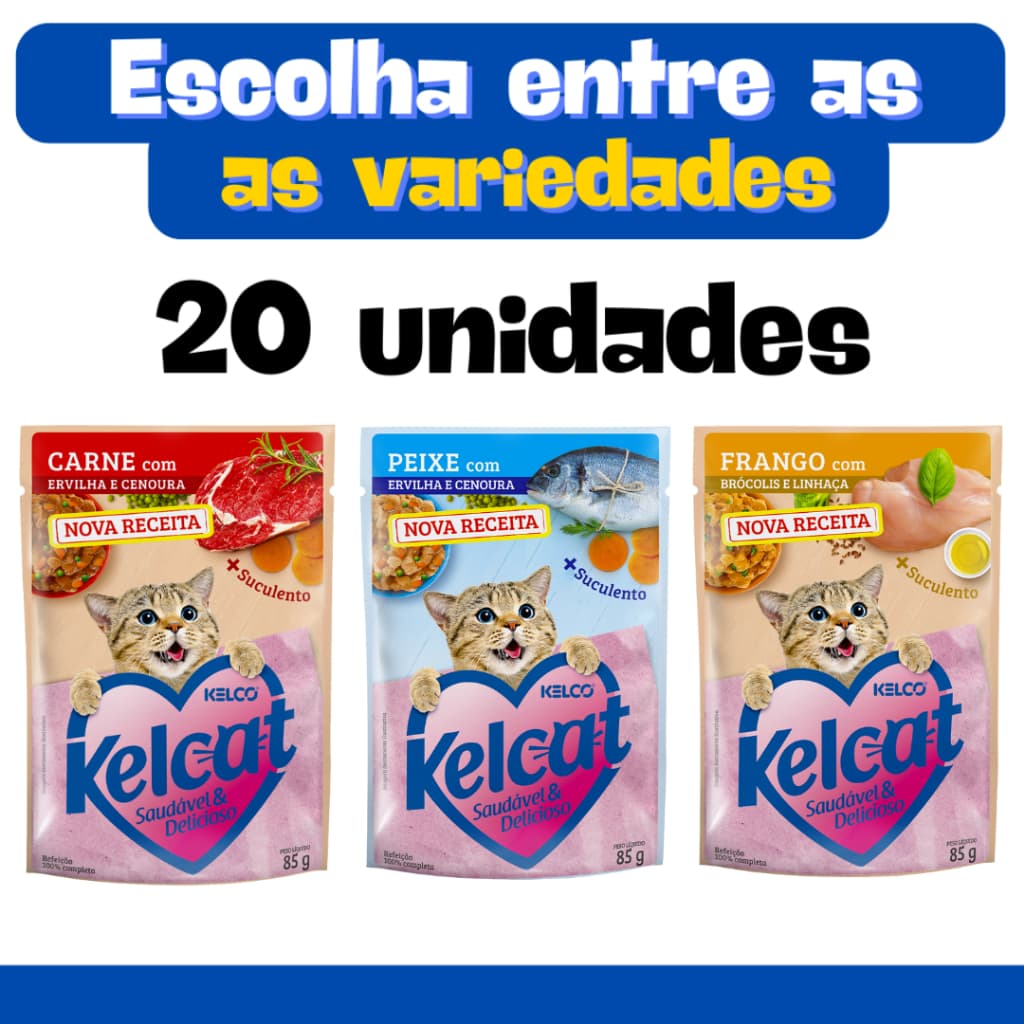 Kelcat sachê ração umida para gatos 85gr caixa com 20 unidades