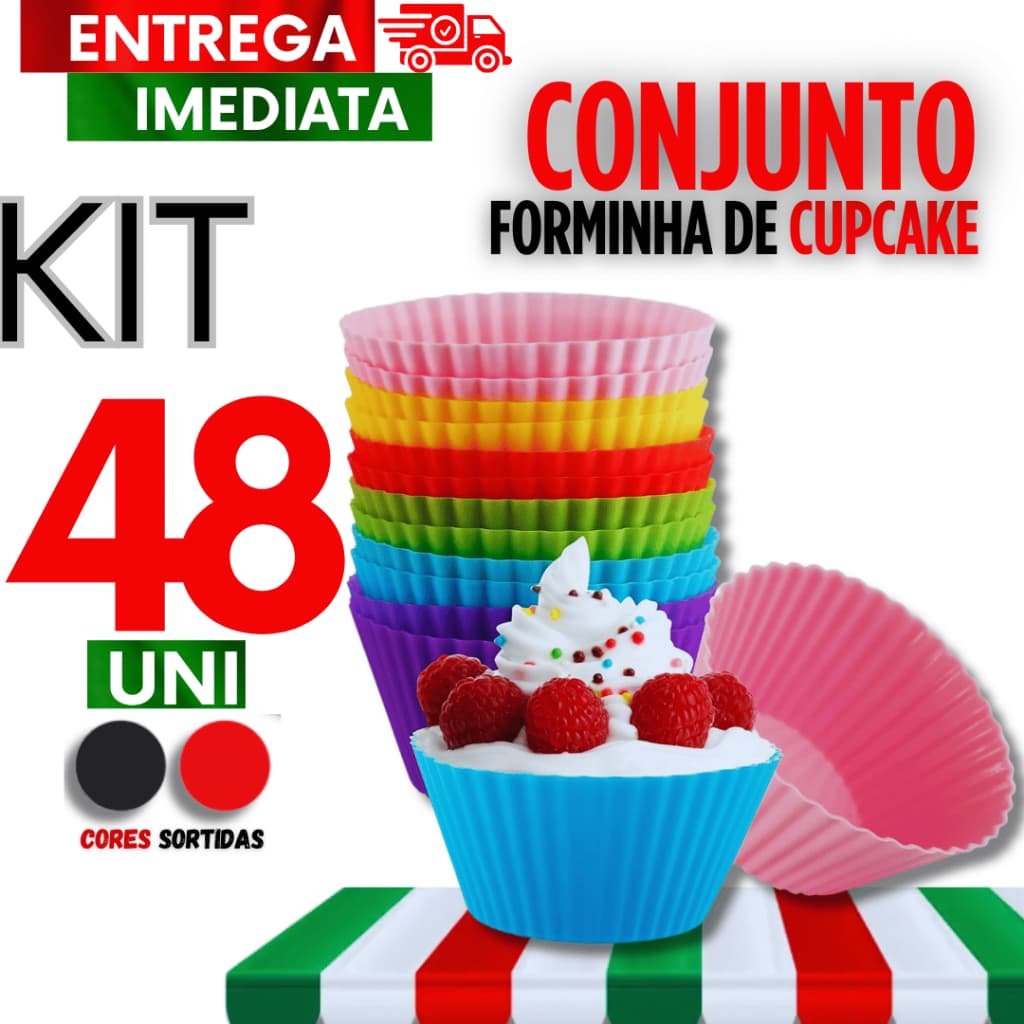 Kit 48 Peças Forminha de Silicone Redonda para Cupcake, Muffin Resistencia e Durabilidade Garantida