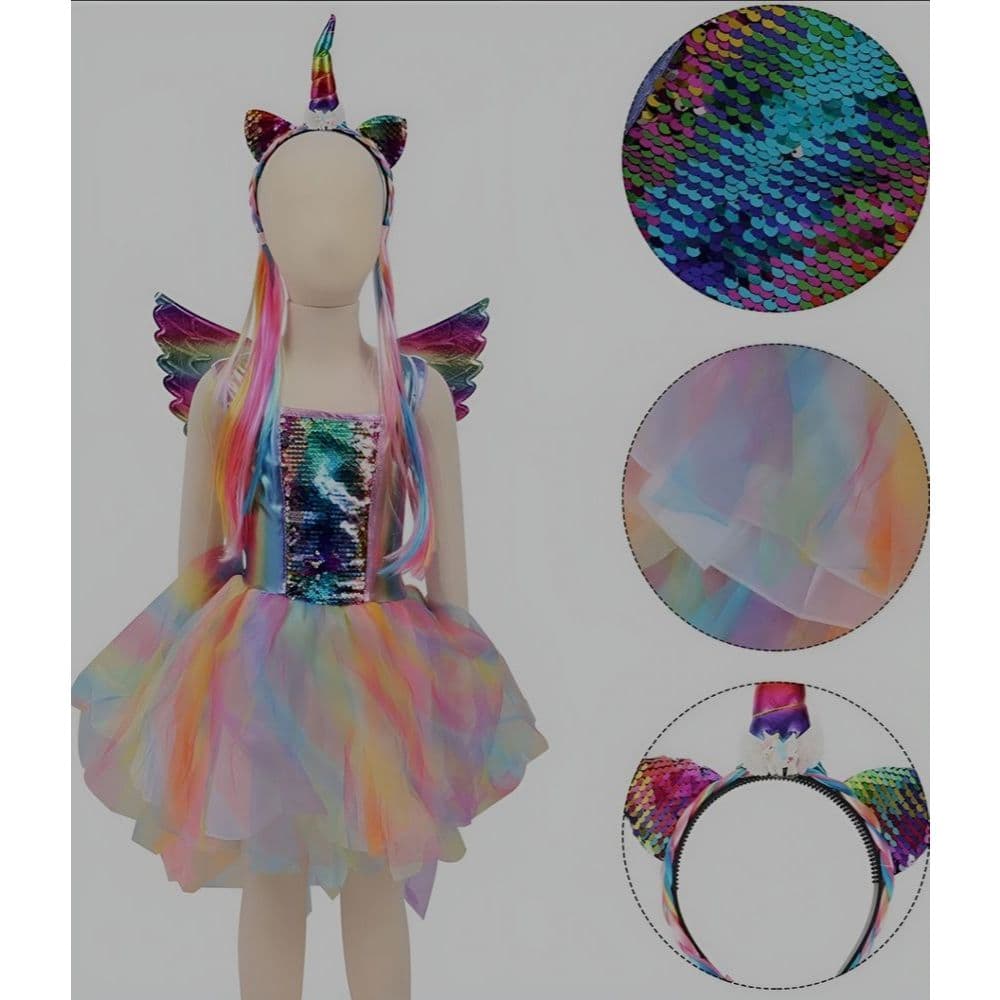 Fantasia Unicórnio Luxo Infantil com Asa e Tiara Roupa Festa Menina Brilhante