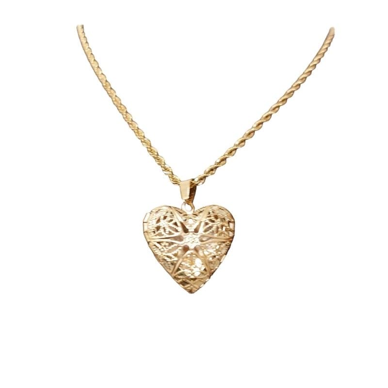 Colar Feminino 45cm Pingente Relicário Coração Aço Inoxidável