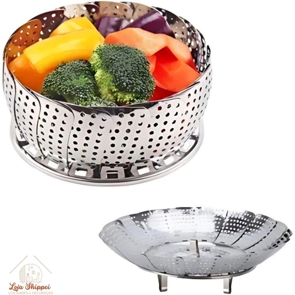 Cesto Cozimento Escorredor Dobrável Vapor Legumes Inox Panela Vaporeira Cozinha Verduras