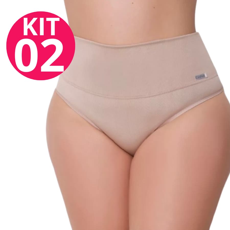 Calcinha Cinta Modeladora Plus Size Kit 2 nude Feminina Suplex Alta Compressão Segura Barriga 9.9