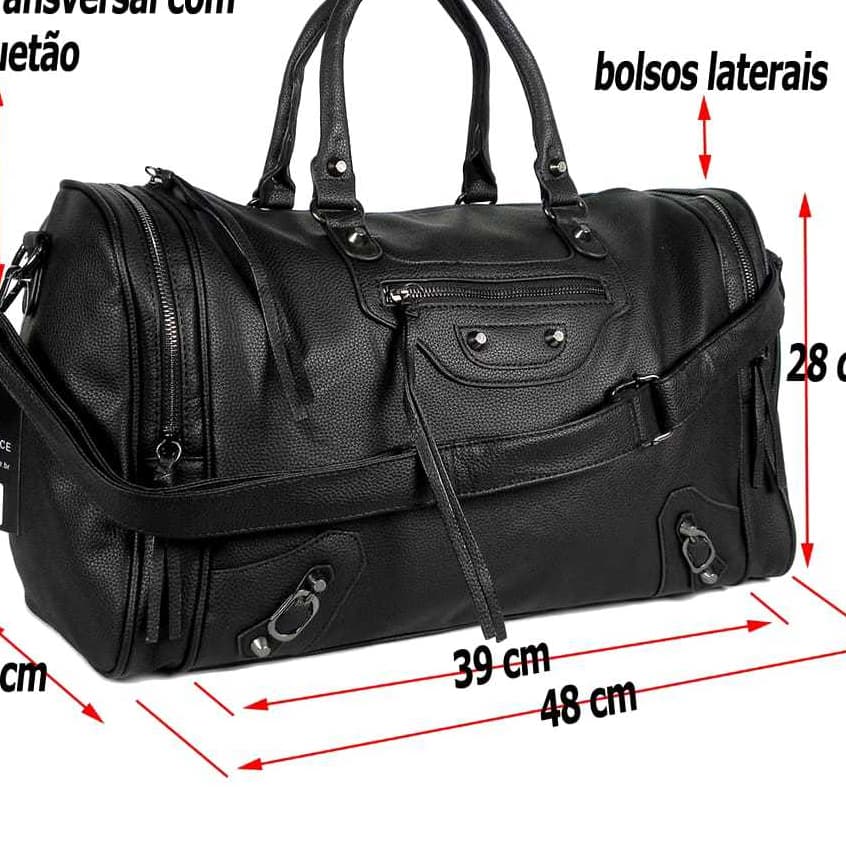 mala de mão, viagem fechamento zíper, 2 bolsos laterais, boldo interno