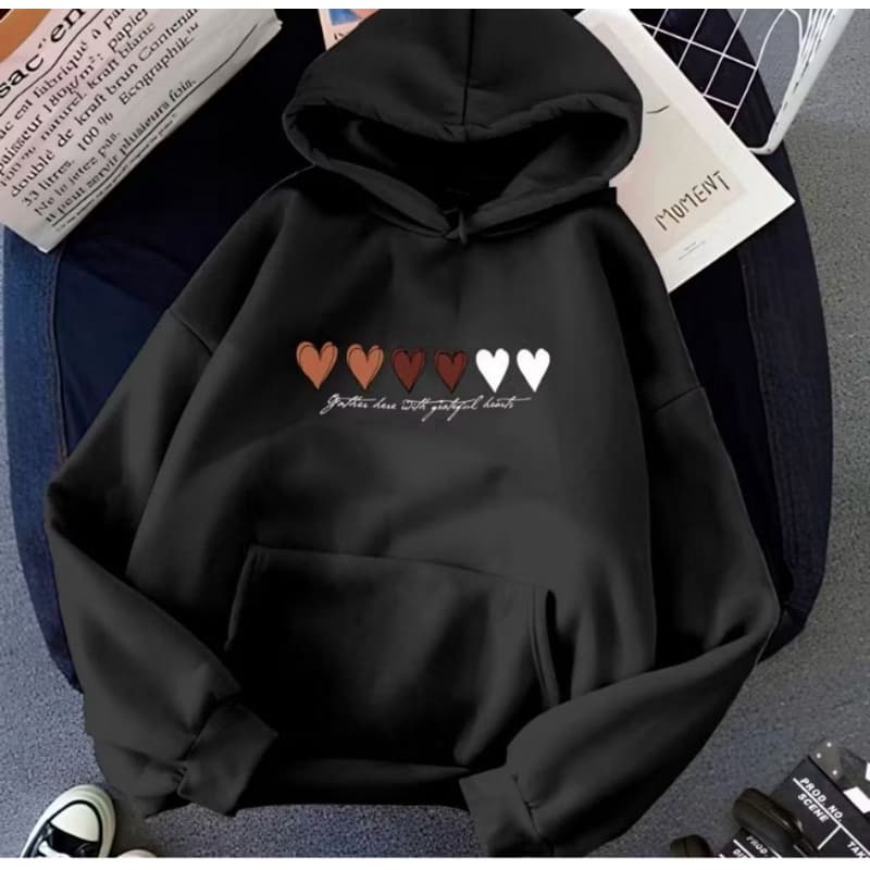 Moletom Corações Feminino Blusa De Frio Tumblr Abrigo Capuz e Bolso Casaco Premium Algodão