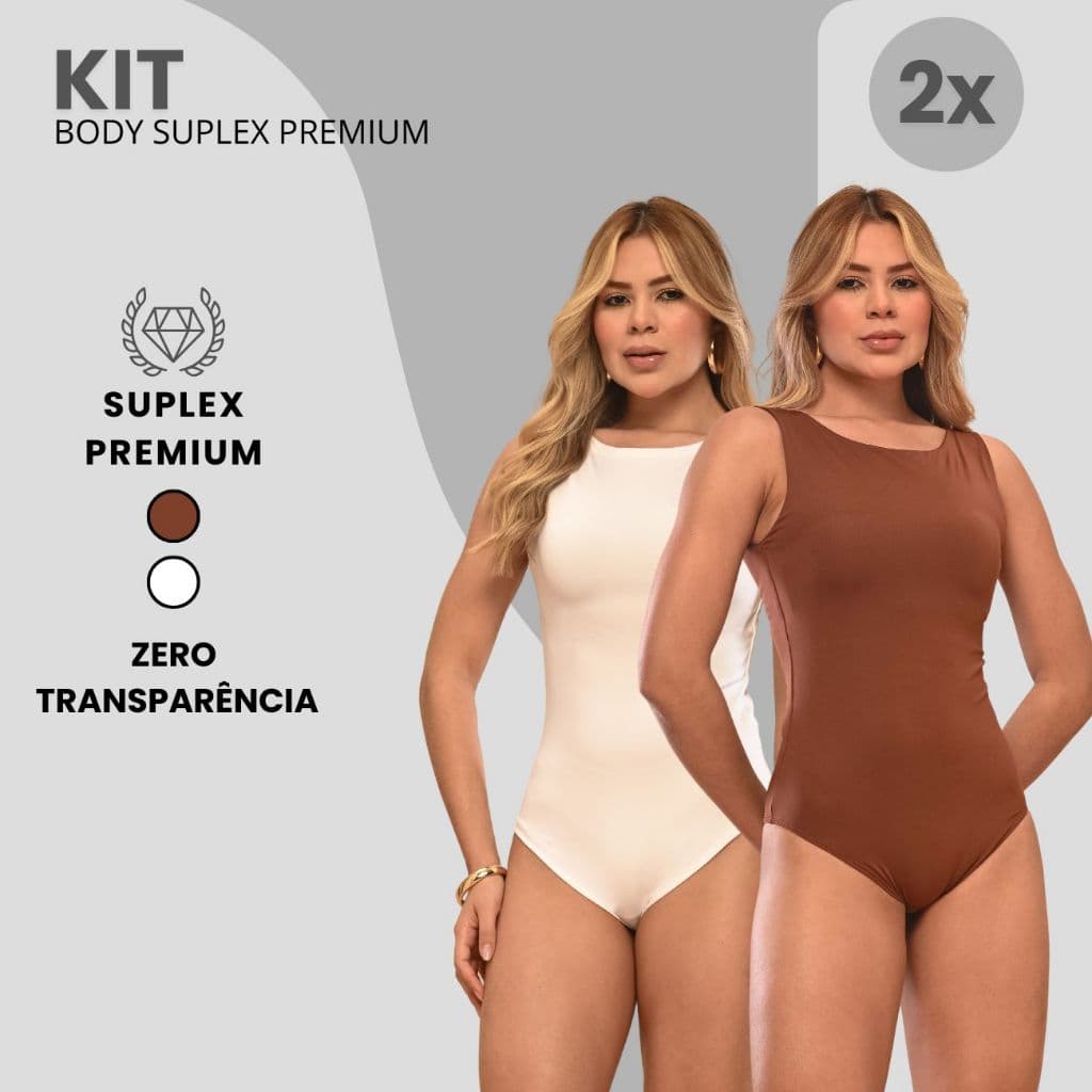 Kit 2 Body Feminino Slim Modelador Collant Com Fecho Forrado Suplex Premium Zero Transparência