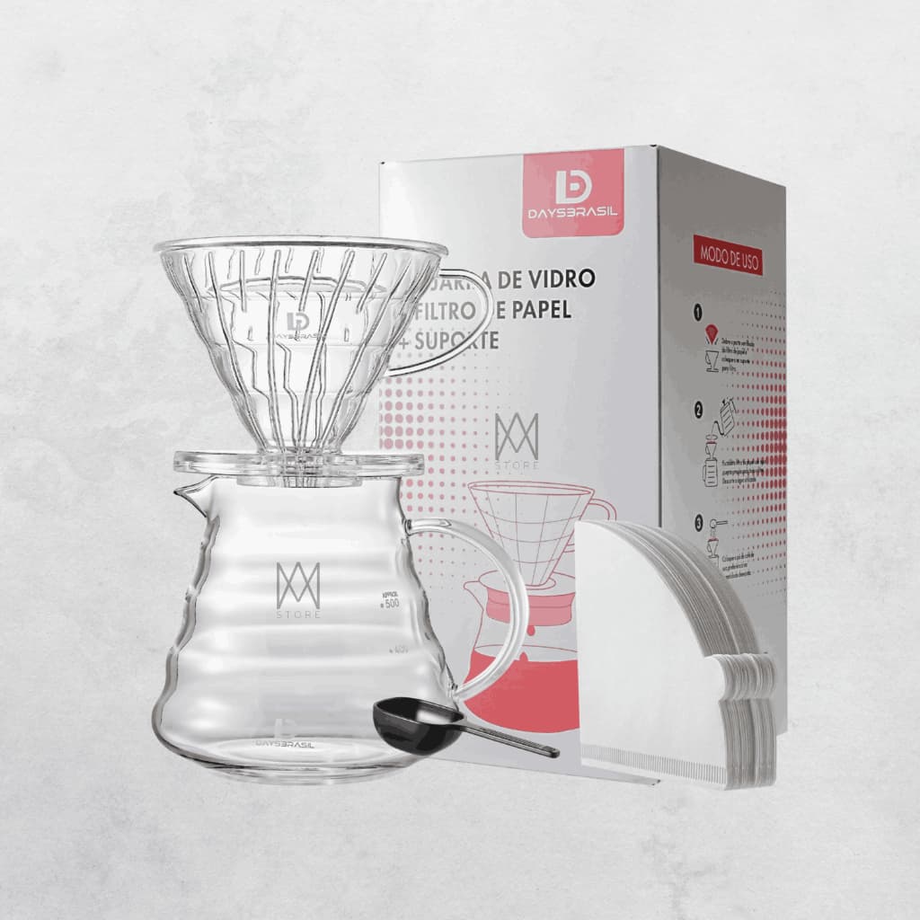 Cafeteira Manual V60 para Café Especial e Gourmet – Jarra 360ml + Porta Filtro + Filtros Inclusos.