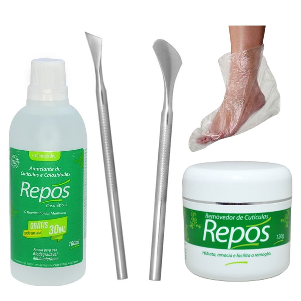 Kit AMACIANTE de Cutículas 120ml + CREME REMOVEDOR Repos + 484 +  222 + 10 BOTAS