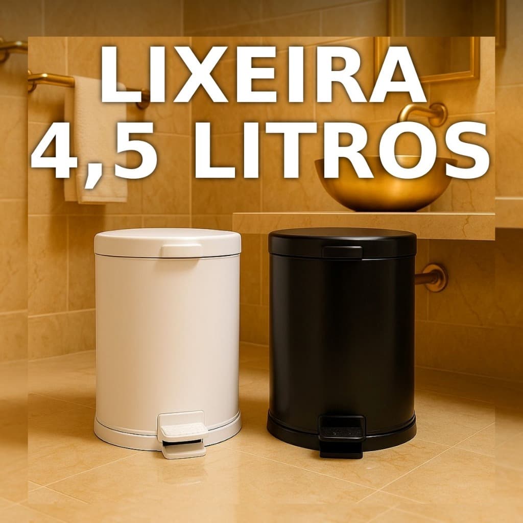 Lixeira 4,5l com Pedal Tampa e Cesto Preta e Branca Banheiro Cozinha Sala Escritório