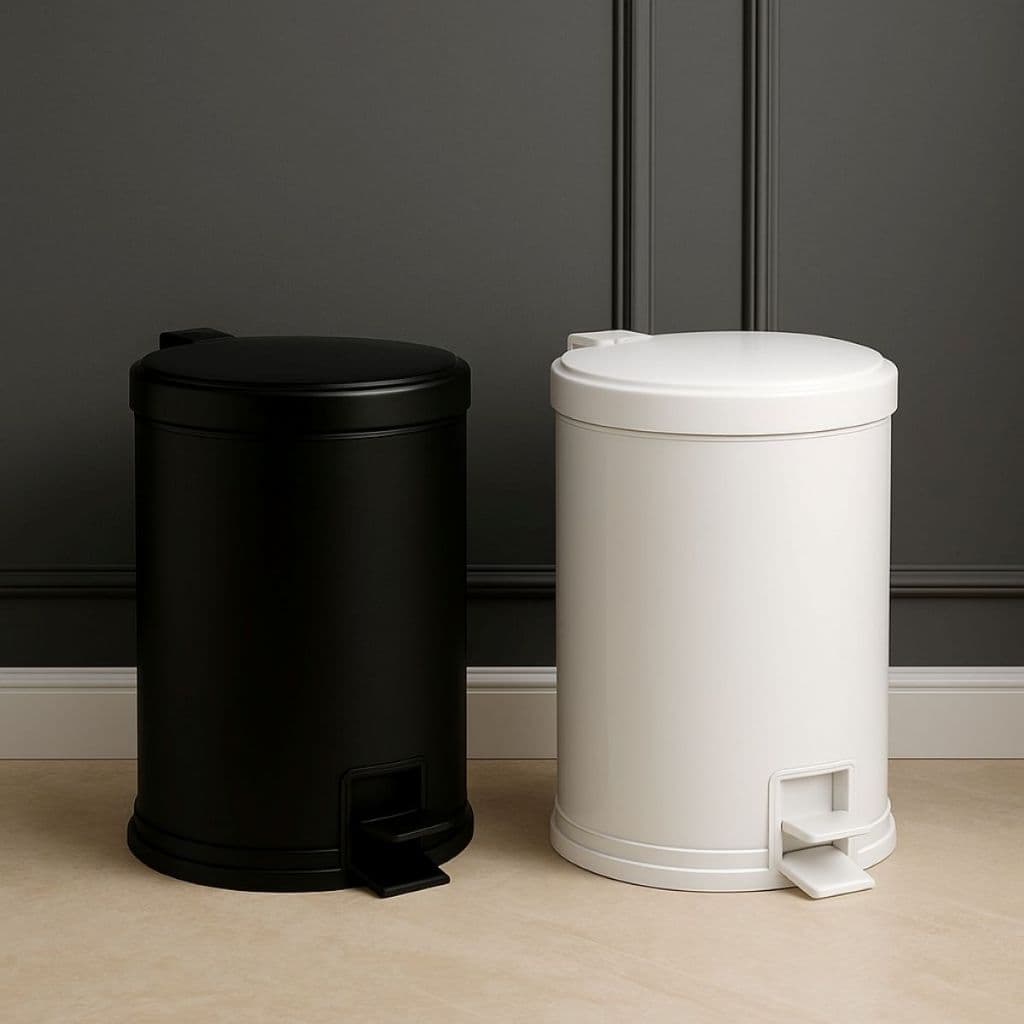 Lixeira Aço Flandres 12l Pedal e Tampa Preta Branca Cozinha Quarto Escritório