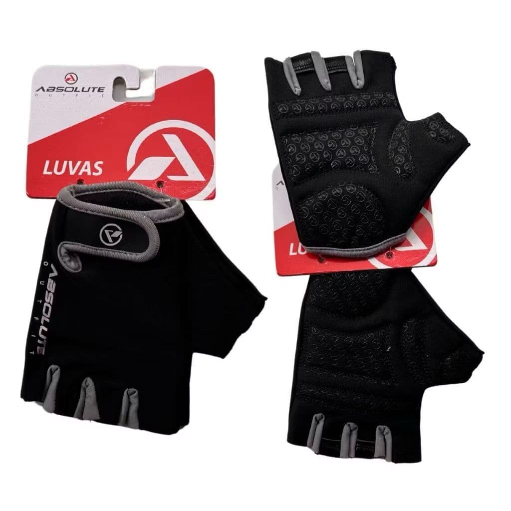 Luva Meio Dedo Preta/Cinza ABSOLUTE OUTFIT Gel Confortável Ideal Para: Bicicleta/ Academia/ Trekking.
