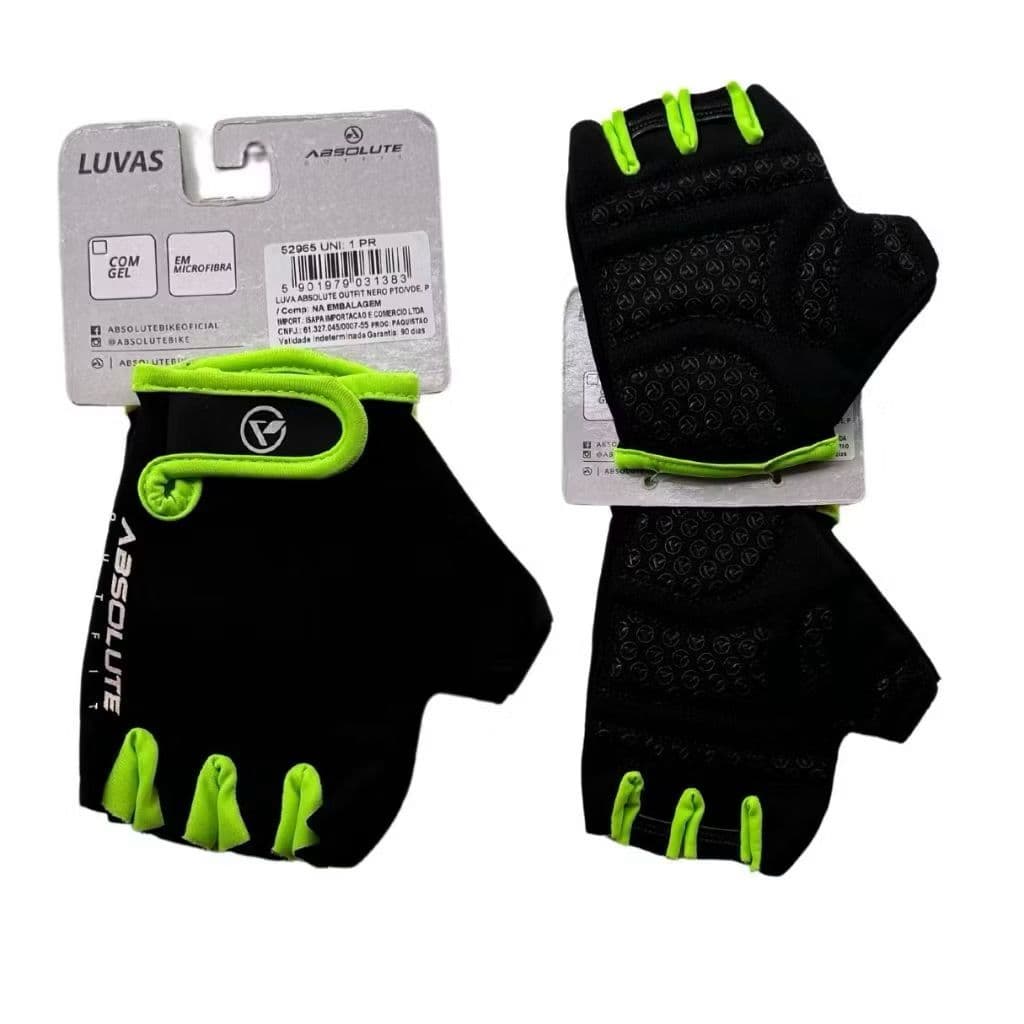Luva Meio Dedo Preta/Verde ABSOLUTE OUTFIT Gel Confortável Ideal Para: Bicicleta/ Academia/ Trekking.