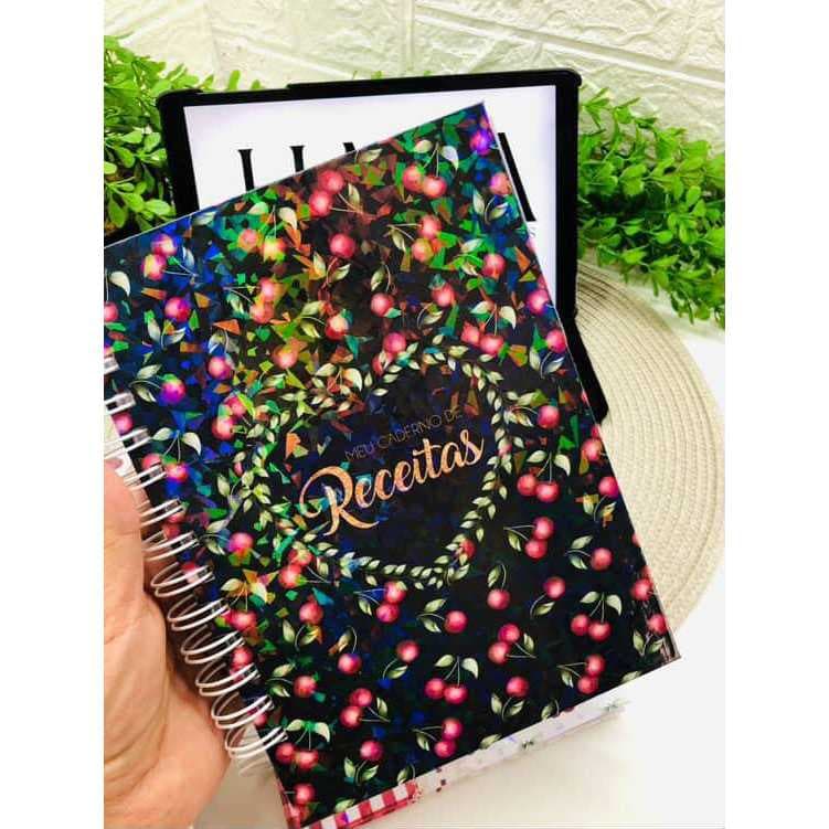Caderno de Receitas 200 páginas Capa Dura - com Dicas e Índice para 100 Receitas
