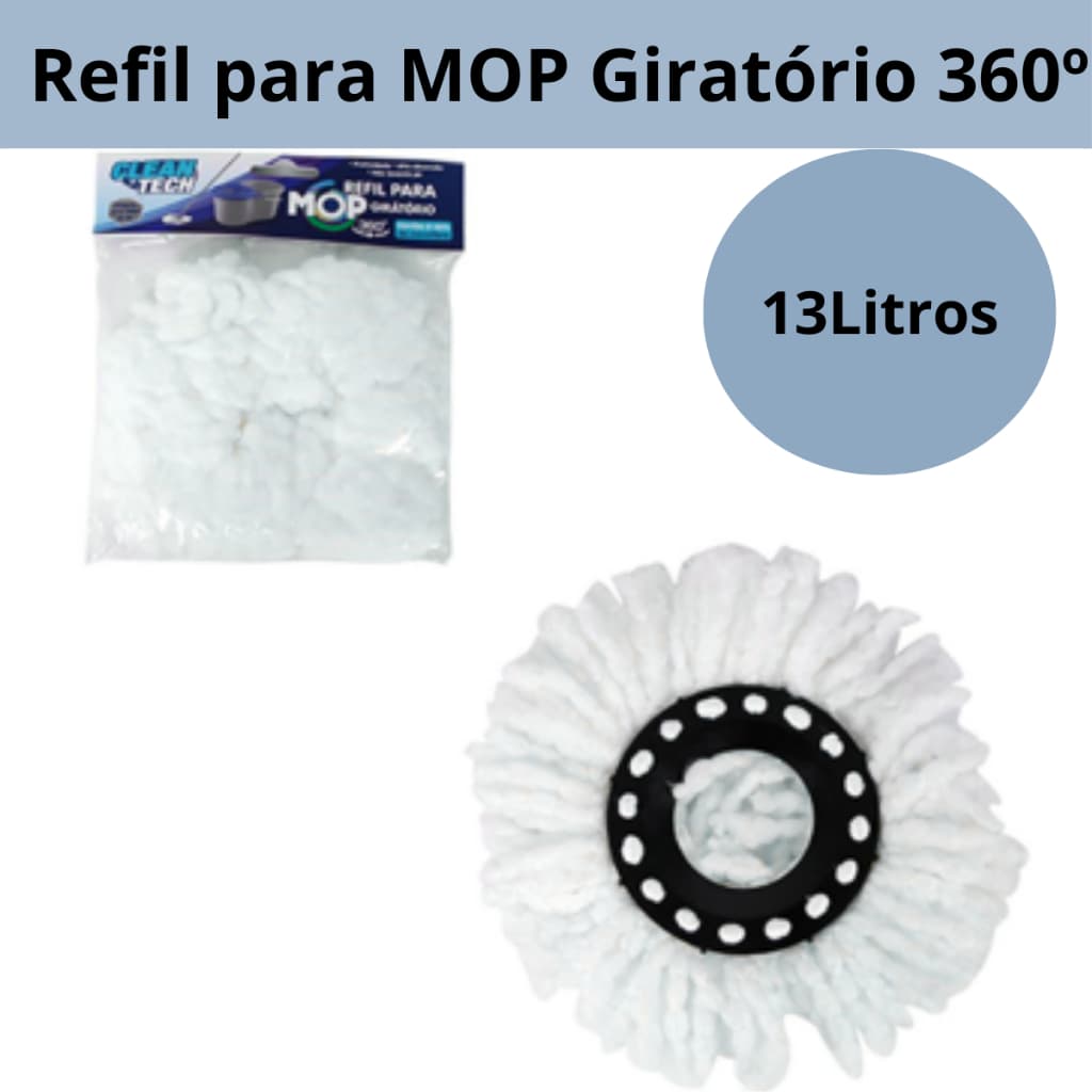 Refil Mop Redondo Giratório Rodo Esfregão Microfibra 13 Litros Lava Seca Tira Pó