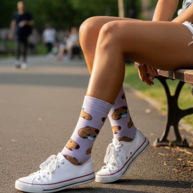 Meia Capivara Lilas Divertida Adulto Algodão Do 34 ao 43 (Esporte,Bike,Patins,Skate) Envio Imediato
