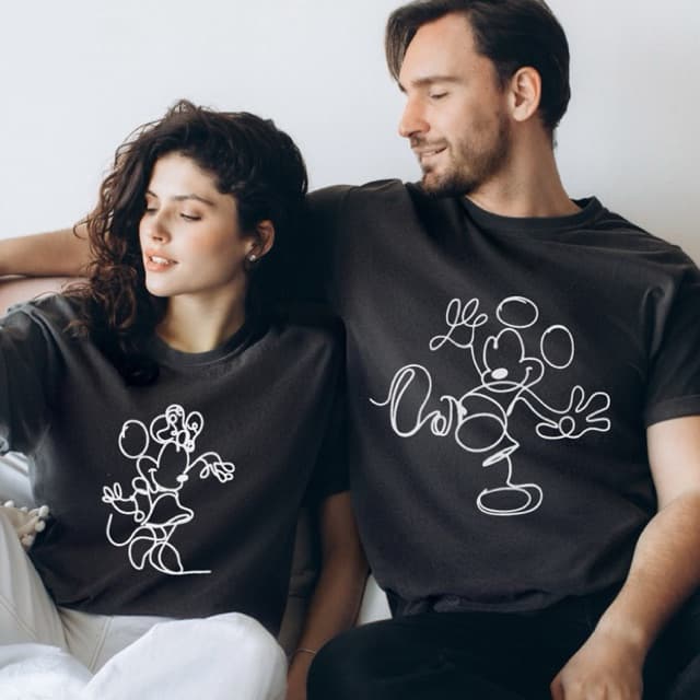 Camiseta de casal Disney mickey Minnie Preta