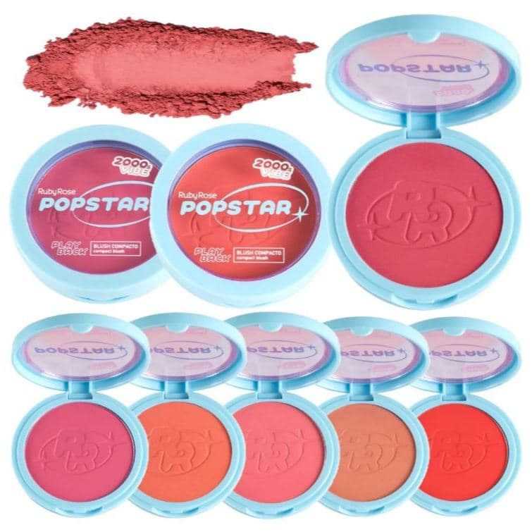 Blush Compacto Playback Popstar - Ruby Rose Alta Pigmentação Blush em Pó Matte Maquiagem anos 2000