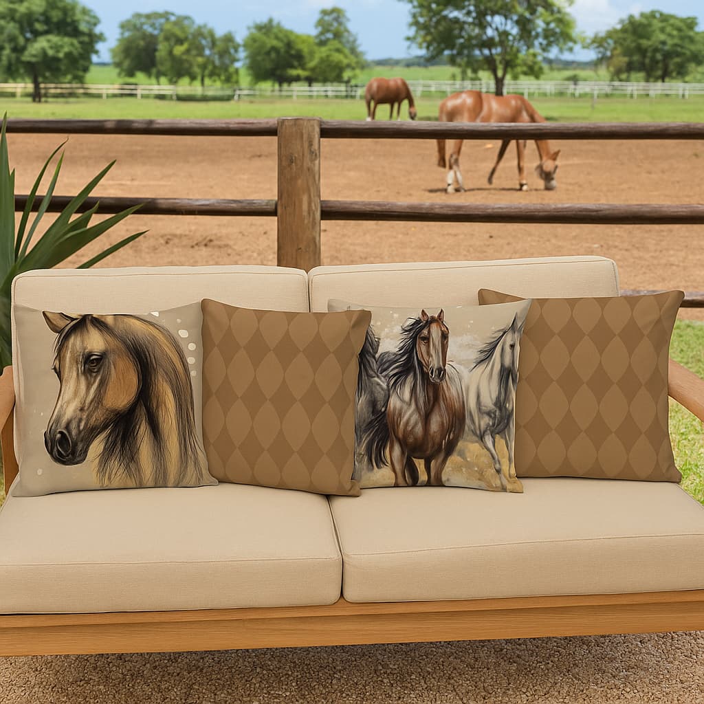 Kit 4 Capas Almofadas Decorativas 45x45 Fazenda Haras Cavalo