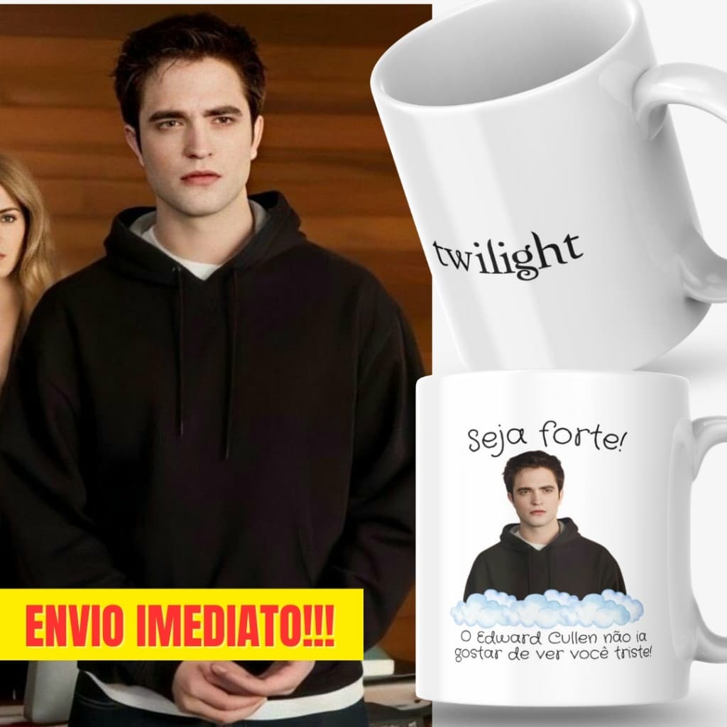 Caneca Xicara Porcelana 325ml Seja Forte Edward Cullen Decoração Casa Personalizado Presente