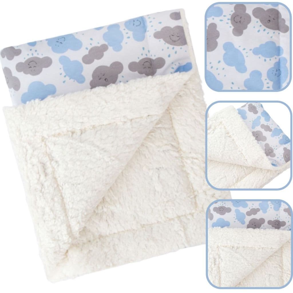 Mantinha Cobertor para Bebe Menino Sherpa Inverno Nuvem Azul