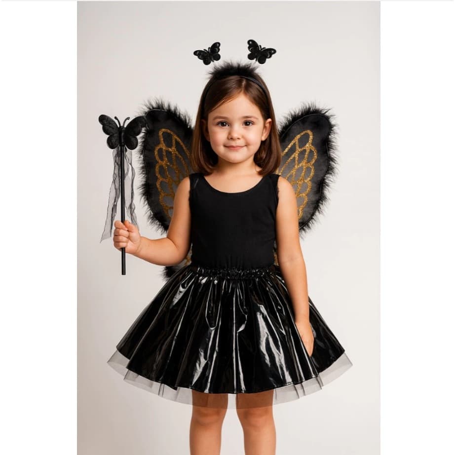 Fantasia Infantil Asa Borboleta Halloween Menina Festa Saia Asa Tiara Varinha