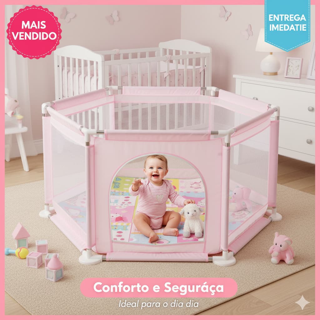 Cercadinho Infantil Completo para Bebê - Portátil, com Tapete e Chiqueirinho para Menino e Menina