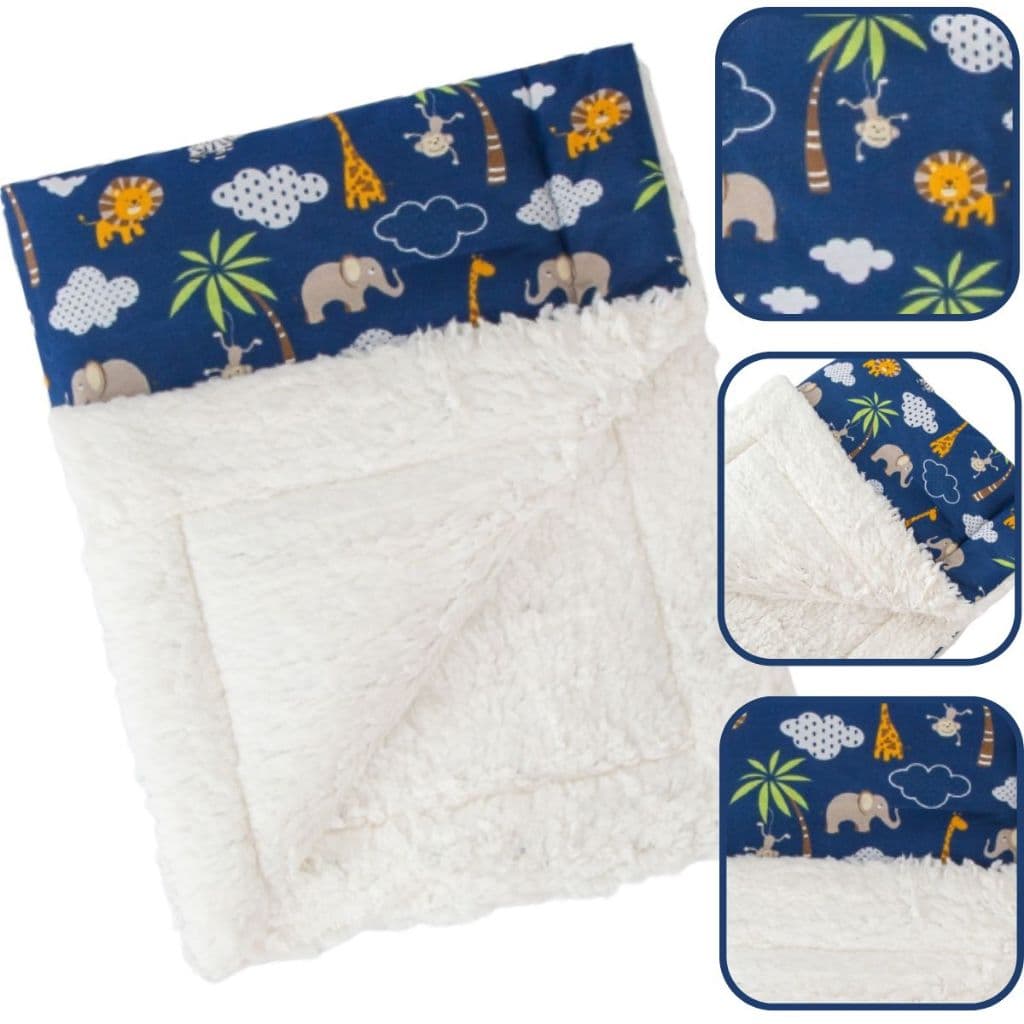 Mantinha Cobertor para Bebe Menino Sherpa Inverno Safari Marinho