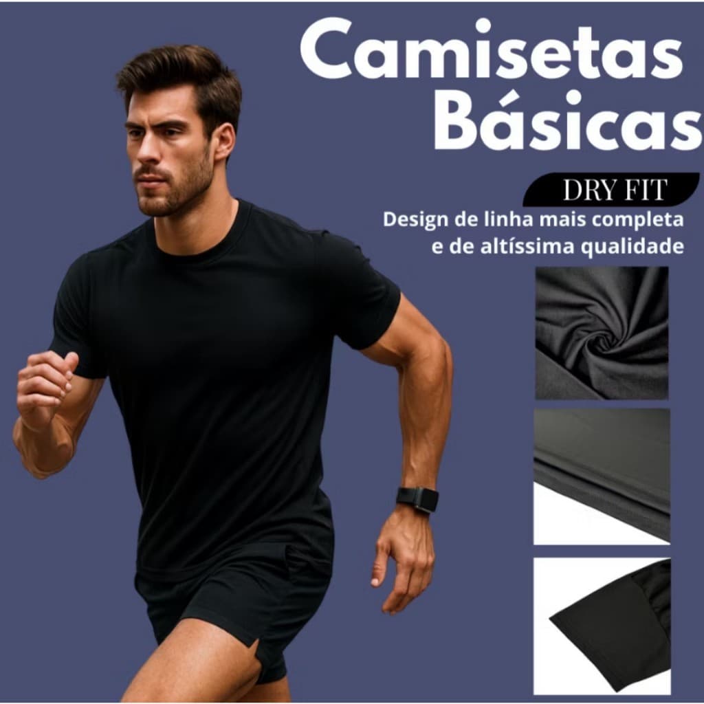 Kit 02 Camiseta Driy-Fit Masculina Esportiva Treino , Academia , Caminhada , Esportes Casual Slim - Fit