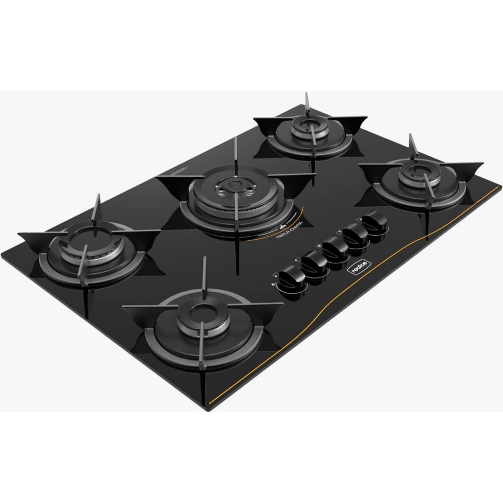 Fogão Cooktop Com Alimentação Gás - Realce 5 Bocas Tripla Chama Cor Preto - 5 Queimadores