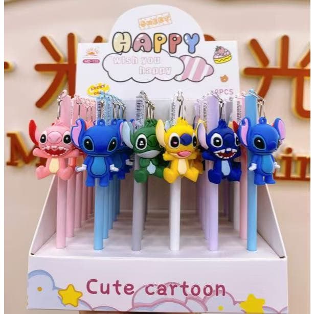 Kit com 6 ou 12 Canetas de Pelúcia com Pingente de Stitch,Design Pompom, Ponta Fina com Tinta Preta
