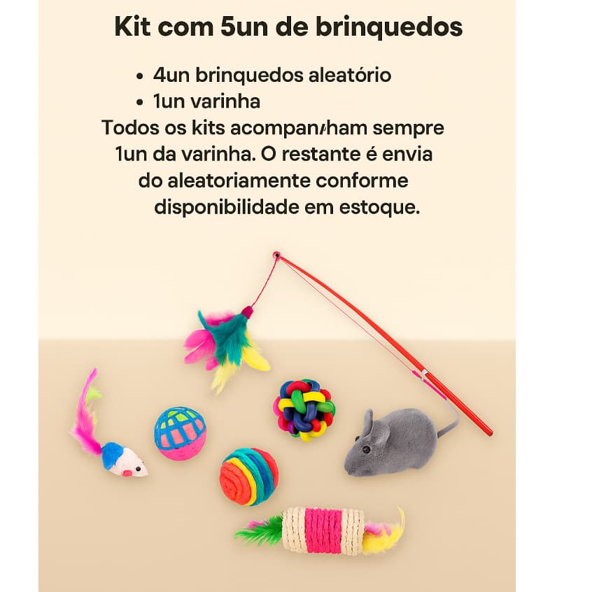Kit 5 Brinquedos Interativos Para Gato Com Varinha Diversão Gatos,Filhotes,Felinos,Cats
