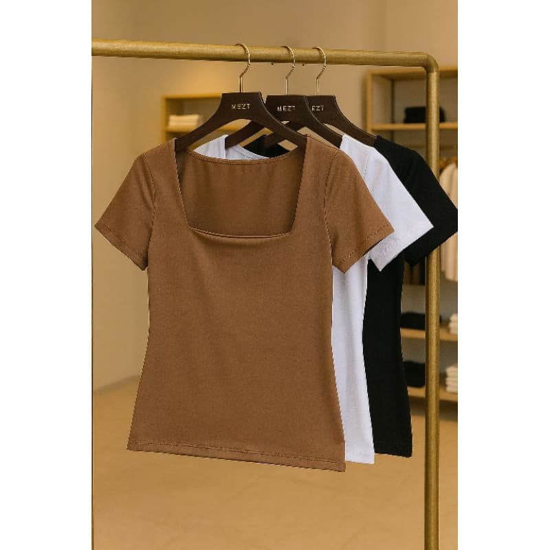 Blusa Suplex Feminina Decote Quadrado Básica Premium Elegante T-shirt Casual Segunda Pele detencia 2026 moda verão
