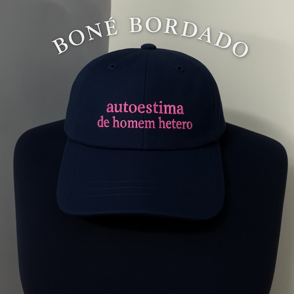 Boné Azul Marinho Dad Hat Feminino Autoestima de Homem Hetero Frase engraçada Meme Brasil Boné 100% algodão Ajustável