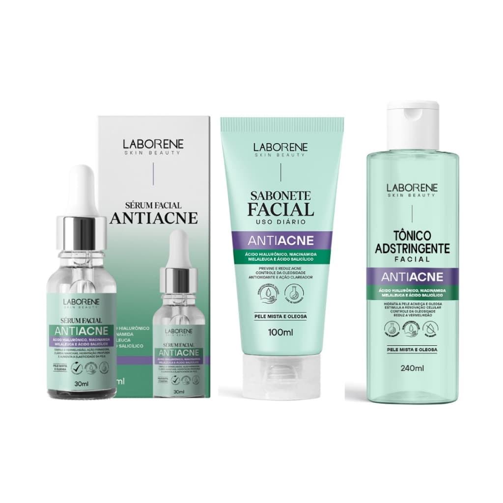 Kit Skin Care Facial Anti Acne Sérum+Tônico+Sabonete Laborene