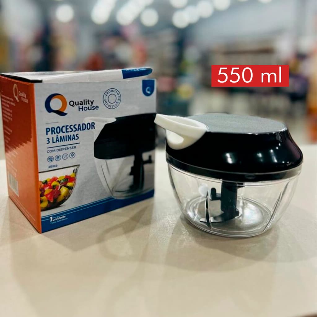 Processador Manual Triturador Alimentos 550ml Cozinha Prático Rápido Fácil Limpeza 3 Laminas