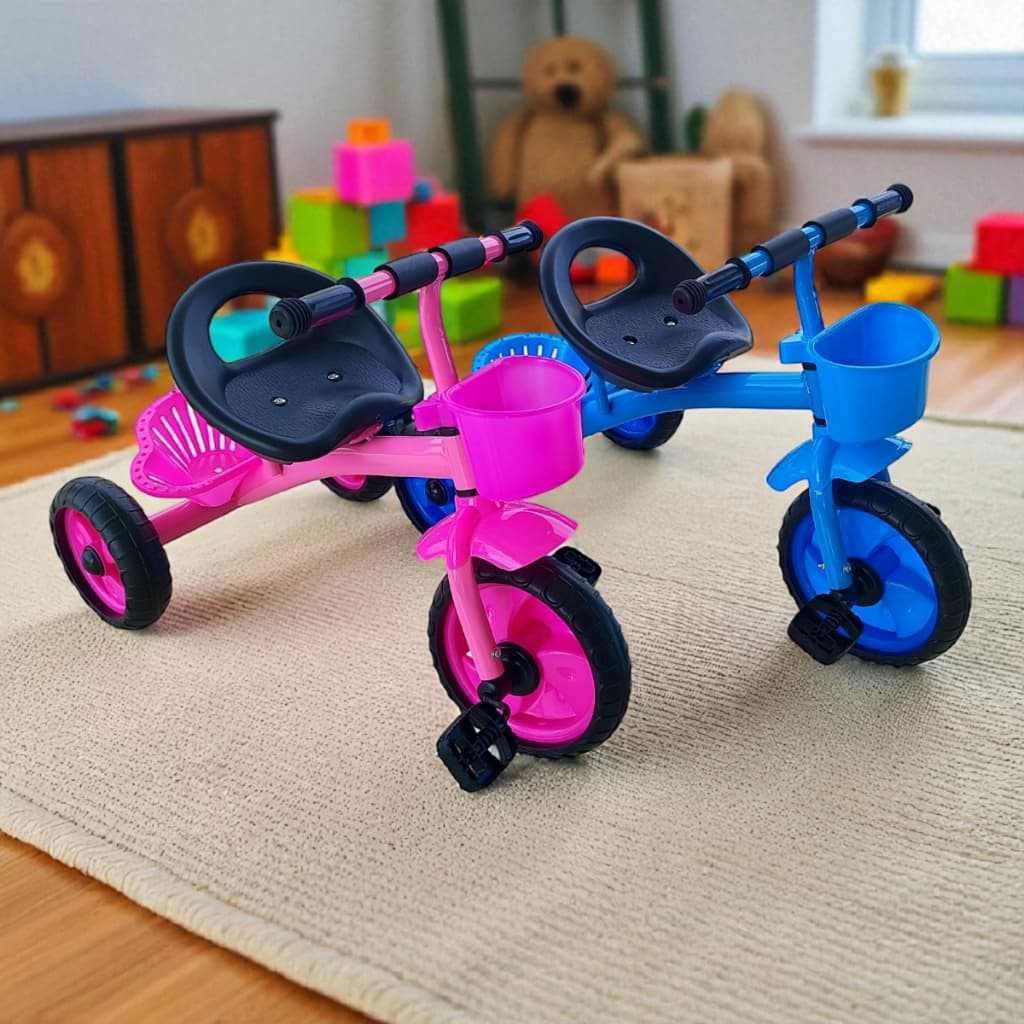 Triciclo Motoquinha Infantil 3 Rodas com Pedal 2 Cestinha Bicicleta Andador Criança 3 Cores