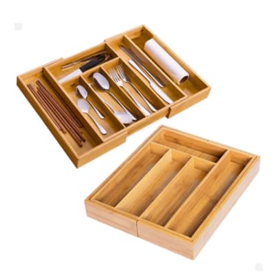 Porta Talheres Bambu Organizador Separador 5 Divisórias Extensivel Gaveta Grande BAMBU