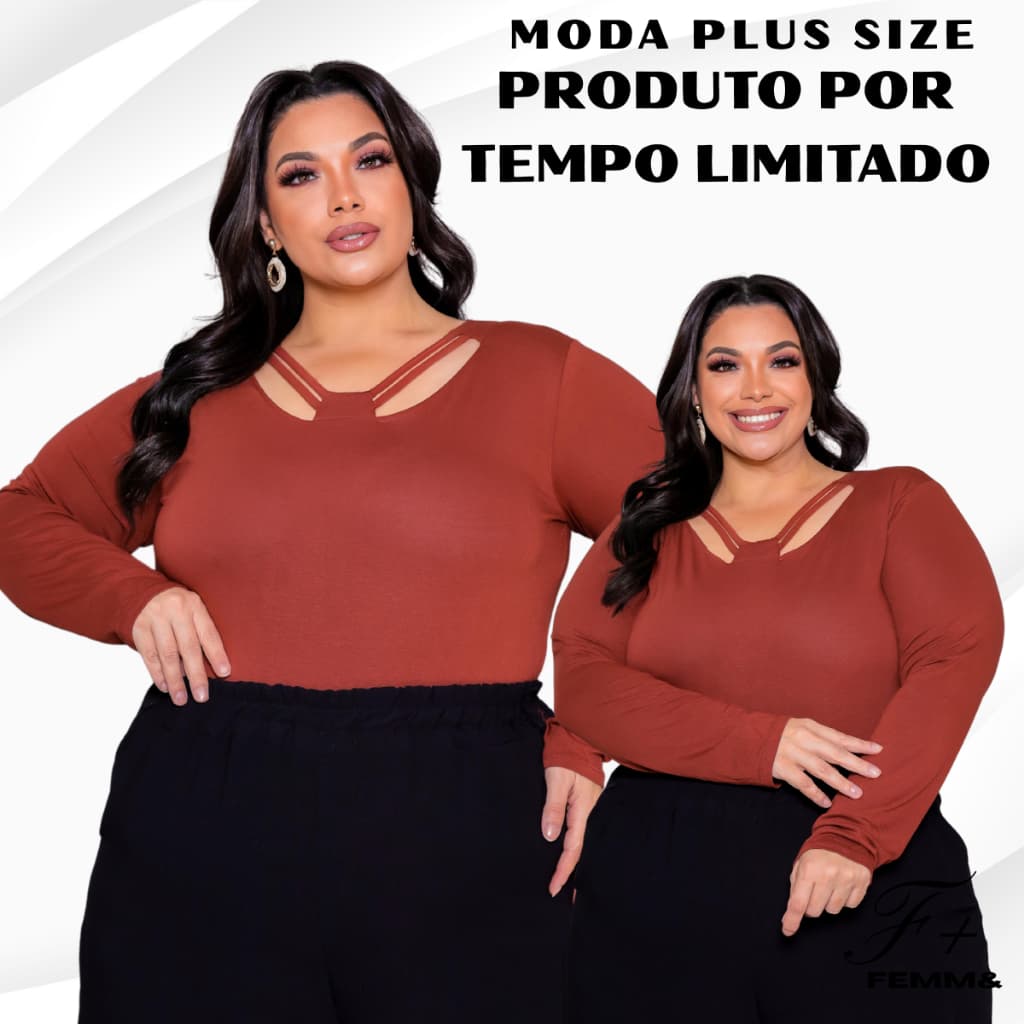 BLUSA PLUS SIZE  DETALHE NA GOLA DUAS CHIRAS MANGA LONGA VISCO LYCRA PREMIUM INVERNO TRABALHO CASUAL