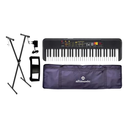 Kit Teclado Yamaha PSR-F52 Preto para Estudantes – Inclui Fonte Bivolt, Capa Protetora, Suporte X e Nota Fiscal