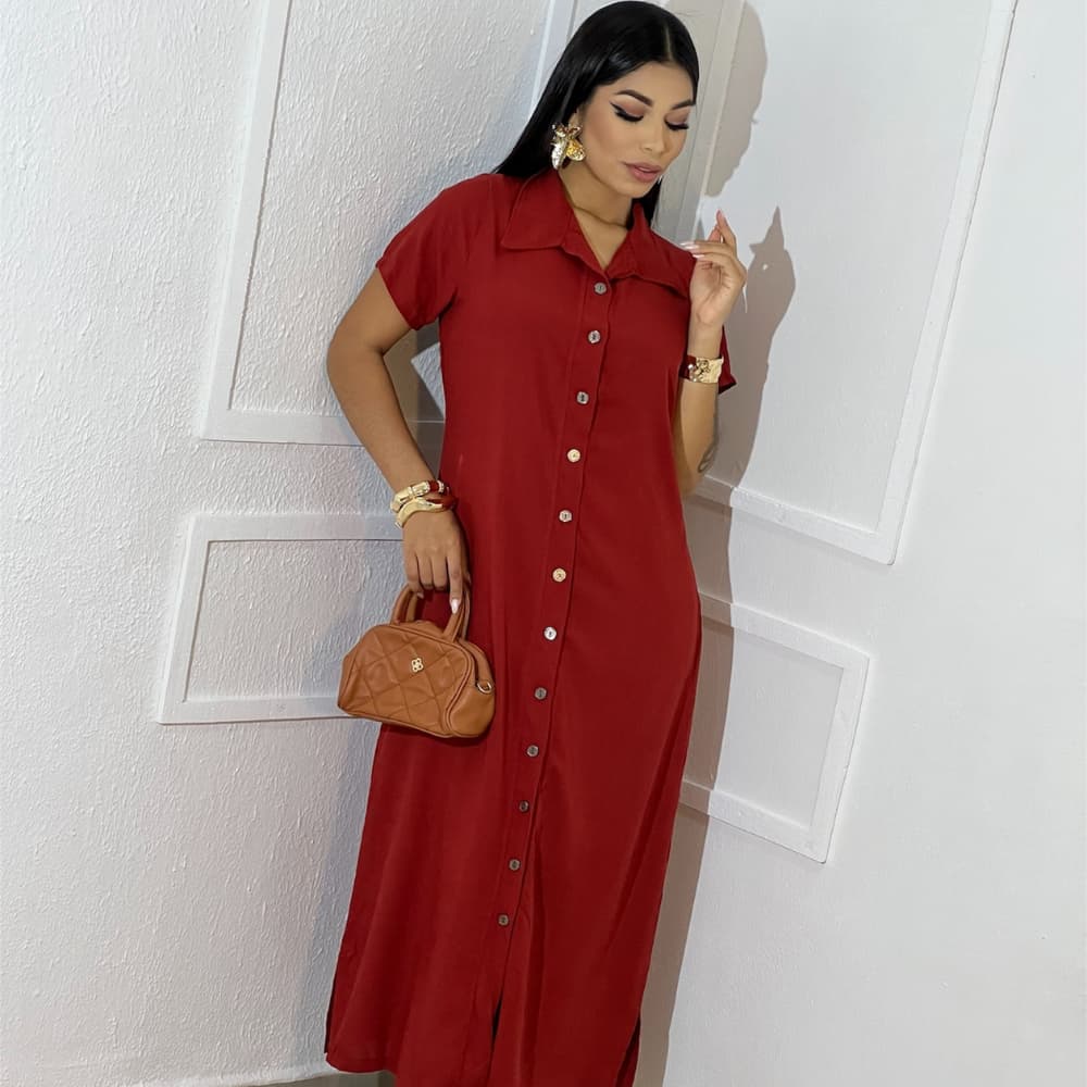 Vestido Chamise Midi Feminino Longo Elegante Casual social confortavel  Ref 02